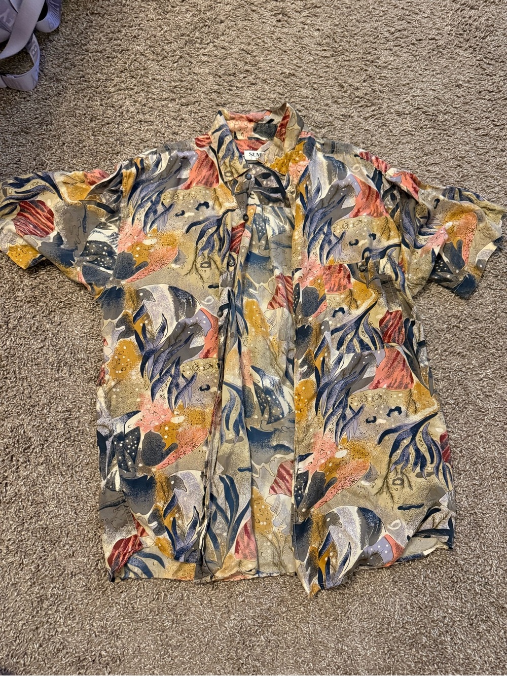 Short Sleeve Tropical Button-Up Shirt - Multicolor Print 100% silk